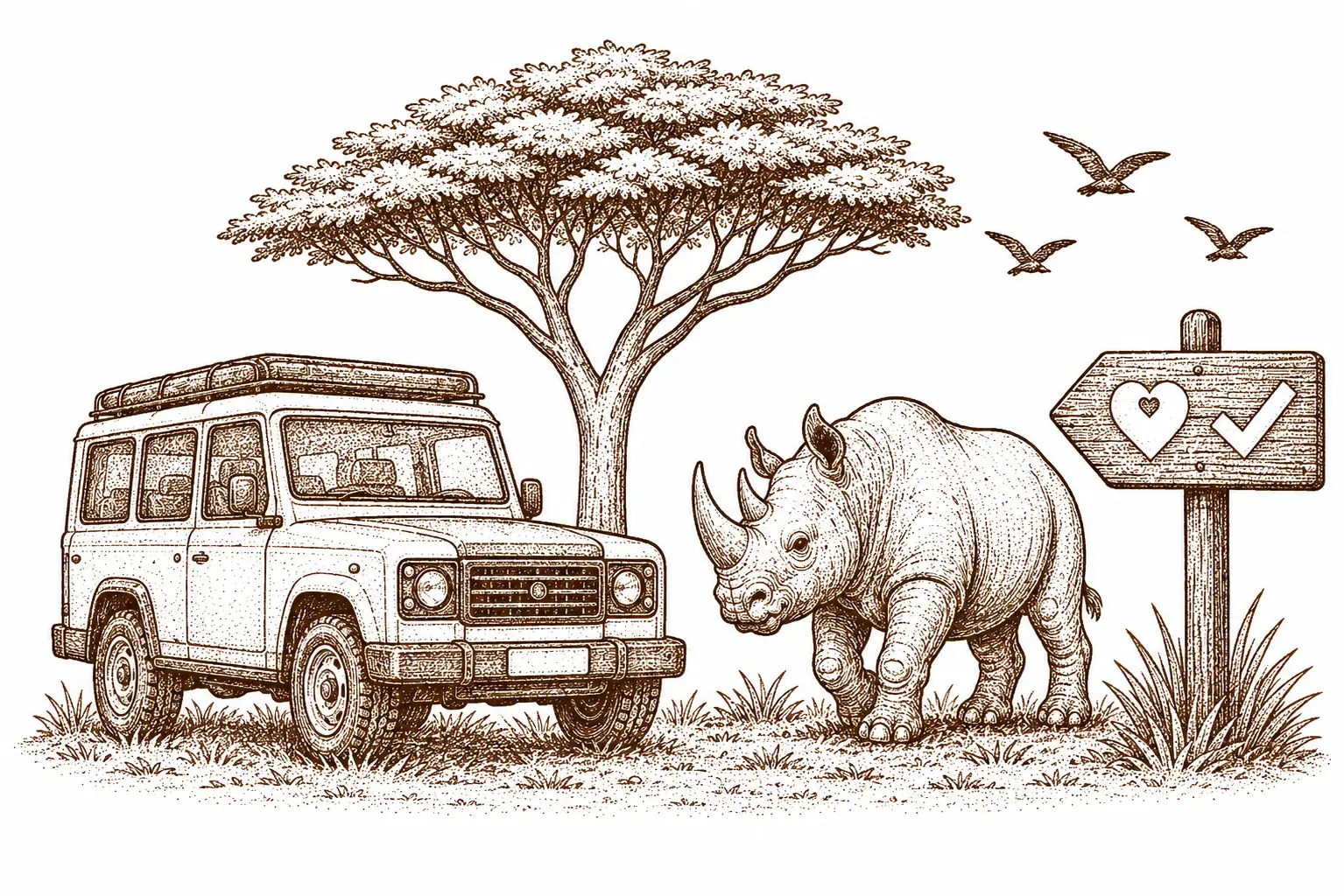 Safari vehicle observing wildlife from a respectful distance in Tanzania